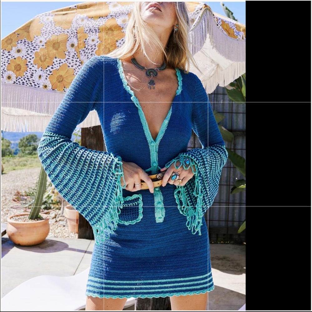 Chasing Unicorns long sleeve half button up knit sweater dress